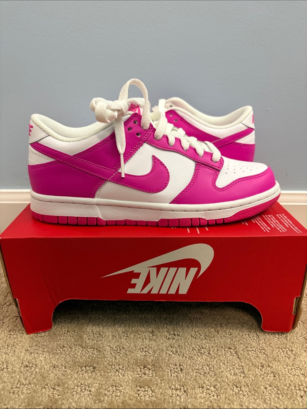 Nike Dunk Low White and Hot Pink Low-Top Sneakers